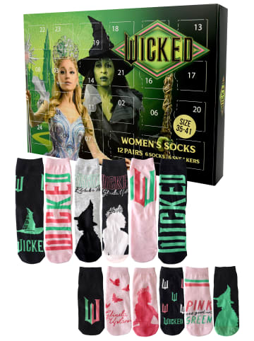 United Labels Wicked Socken Adventskalender mit 12 Paar kurz und lang in Mehrfarbig