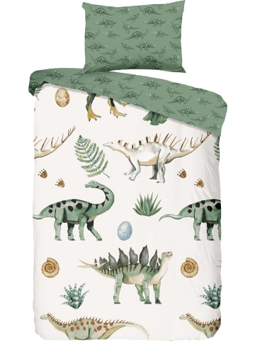 Good Morning Renforcé Kinder-Wendebettwäsche in grün-natur-beige