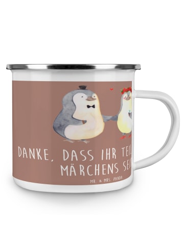 Mr. & Mrs. Panda Camping Emaille Tasse Gastgeschenke Märchen mit... in Braun Pastell