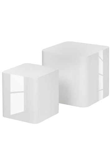 home24 Beistelltisch Square (2er-Set) in Hochglanz Weiß