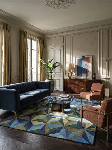 KADIMA DESIGN Wollteppich 3D Geometrisch, Wohnzimmer in Blau-Grün
