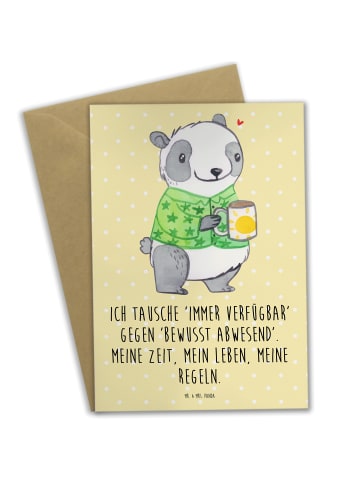 Mr. & Mrs. Panda Grußkarte Panda Burnout mit Spruch in Gelb Pastell
