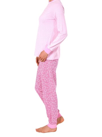 NORMANN Pyjama Schlafanzug langarm Bündchen und Spitze - 44323 in rosa