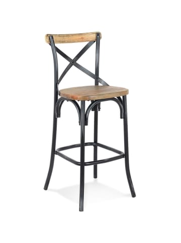 KADIMA DESIGN Barhocker Retro-Look, Kreuzlehne, 75cm, Nussbaum & Metall in Braun-Schwarz