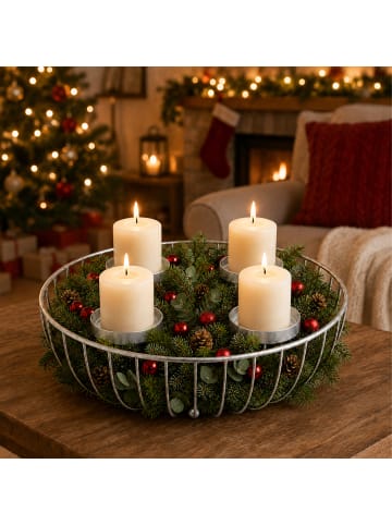 relaxdays Adventskranz in Silber - (H)10 x Ø 33 cm