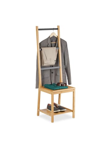 relaxdays Herrendiener in Natur/ Schwarz - (B)40 x (H)133 x (T) 42 cm