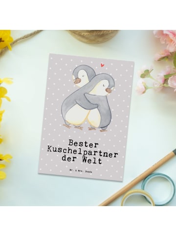 Mr. & Mrs. Panda Postkarte Pinguin Bester Kuschelpartner der Wel... in Grau Pastell