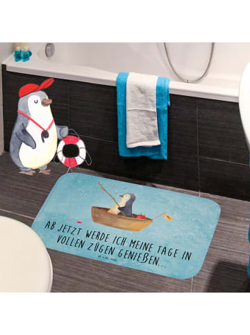 Mr. & Mrs. Panda Duschvorleger Pinguin Angelboot mit Spruch in Eisblau