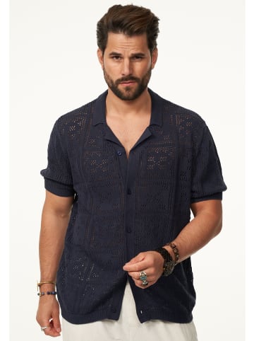 SOULSTAR Poloshirt - im Cardigan Vintage Summer-Look Strick Polo-Hemd Cardigan in Navy