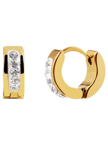 Adeliás Damen Ohrringe – Klappcreole aus Edelstahl mit Strass Steinchen in gold