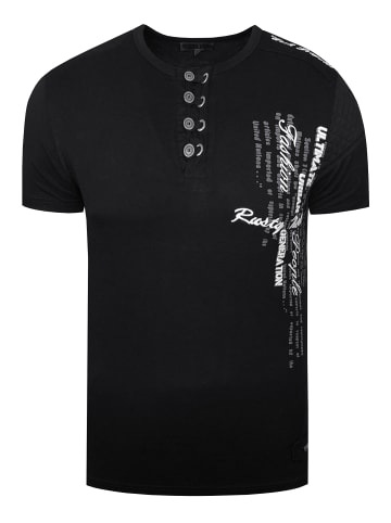Rusty Neal Oil-Washed T-Shirt mit Knopfleiste in Schwarz