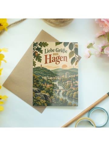 Grußkarte Landschaft malerisch Design mit Spruch in Weiß