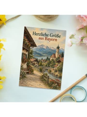 Postkarte Dorf traditionell Design mit Spruch in Weiß