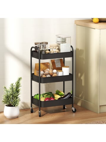 HOMCOM Küchenwagen in Schwarz 45L x 30,6B x 79H cm
