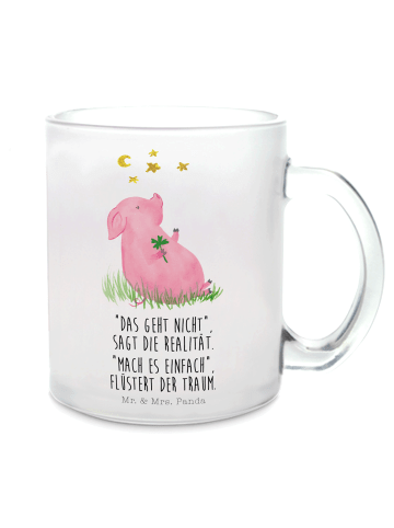 Mr. & Mrs. Panda Teetasse Schwein Glück mit Spruch in Transparent