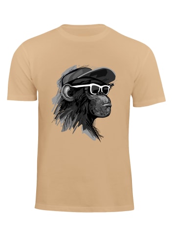 Cotton Prime® T-Shirt mit Affenmotiv - Cool Monkey mit Brille in Sand