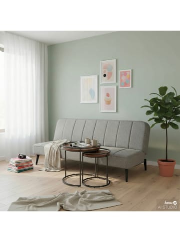 home24 home24 Beistelltisch im 2er-Set rund aus Metall und Spanplatte im modernen Stil in Walnuss Dekor / Schwarz