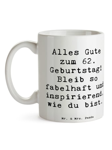 Mr. & Mrs. Panda Becher Spruch 62. Geburtstag Freude mit Spruch in Weiß