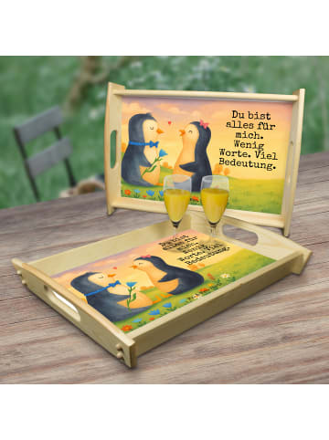Mr. & Mrs. Panda Holz Tablett Pinguin Pärchen Design mit Spruch in Weiß
