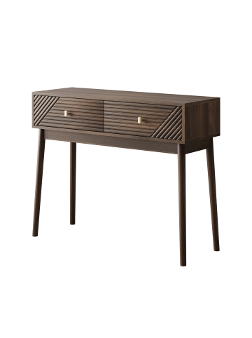 ABRIHOME Schreibtisch in Walnuss mit 2 Wellenschubladen und offenen Fächern