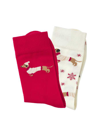 LASCANA Freizeitsocken in 1x rot, 1x ecru