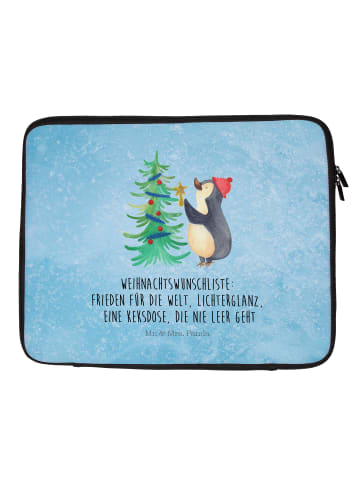 Mr. & Mrs. Panda Notebook Tasche Pinguin Weihnachtsbaum mit Spruch in Eisblau