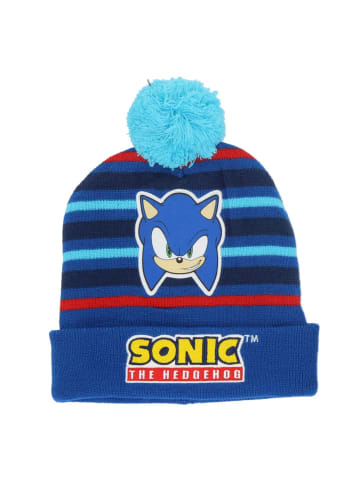 Sonic Mütze Kinder Bommel Stickerei Wintermütze blau