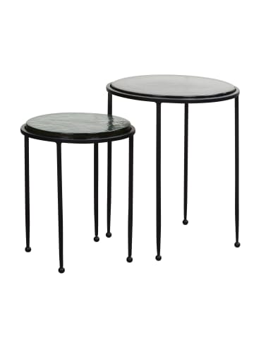 KADIMA DESIGN Beistelltisch 2er Set Schwarz Design Satztisch Glas Metall Rund,