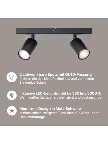 Brilliant Spotbalken, 2-flammig Jello 12x32x12 cm in schwarz matt