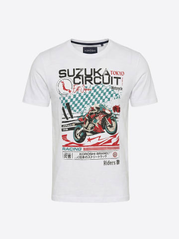KOROSHI Crew t-shirt baumwolle druck-emb in weiß