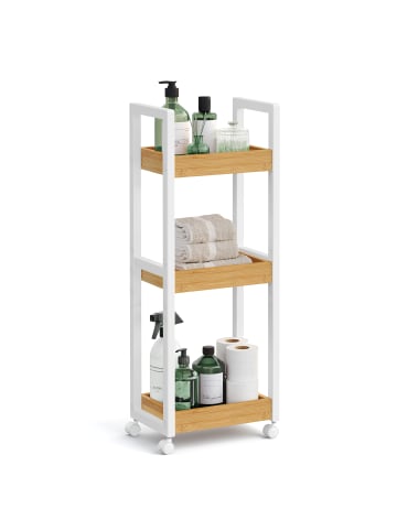 SONGMICS Badregal Bambou in Weiß-Naturfarben - (B)30 x (H)80 x (T)20 cm