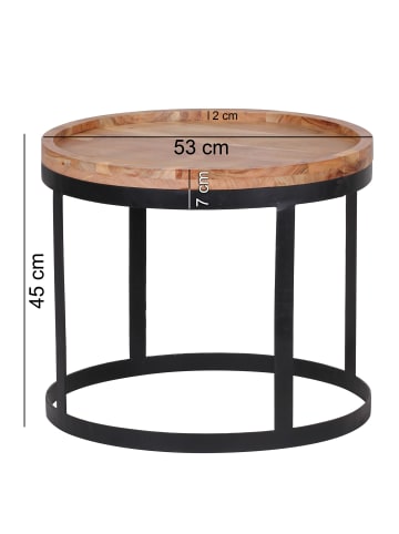 FineBuy Couchtisch in Beige / Akazie / 53x53x45