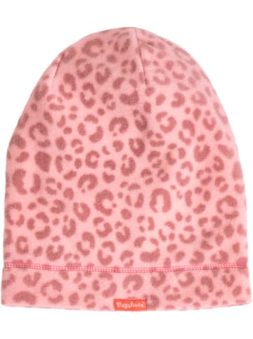 Playshoes Fleece-Beanie Leo-Print in Rosa