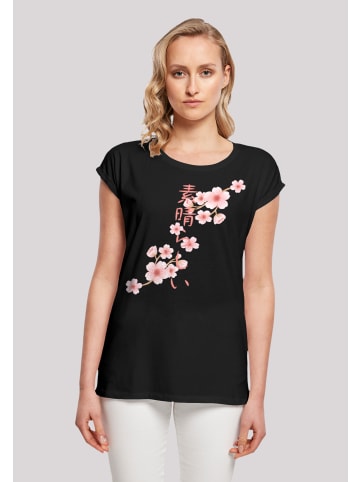 F4NT4STIC Extended Shoulder T-Shirt Kirschblüten Asien in schwarz