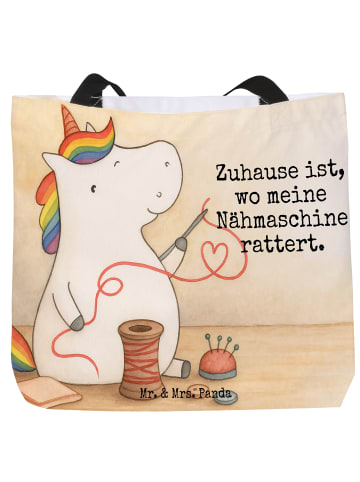 Mr. & Mrs. Panda Strandtasche Einhorn Näherin Design mit Spruch in Weiß