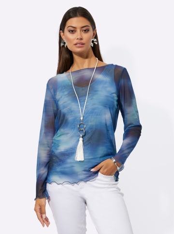 creation L Langarmshirt in ecru-dunkelblau-bedruckt