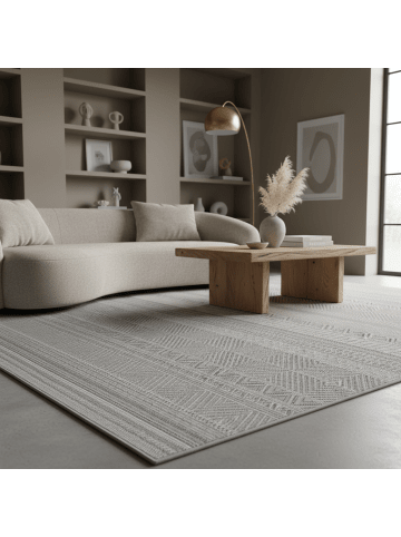 KADIMA DESIGN Teppich Outdoor Flachgewebe Ethno Muster Polypropylen Balkon in Grau