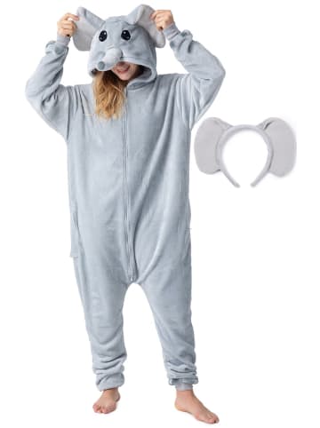 Corimori Corimori Elefanten-Kostüm für Erwachsene Karneval Onesie Damen Herren Elefant Fasching in Grau