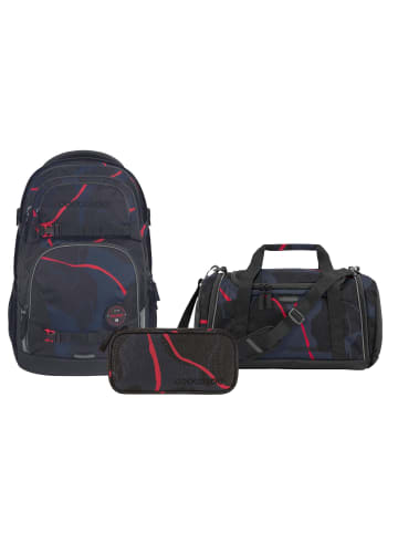 Coocazoo Schulrucksack-Set PORTER Lava in schwarz 3-teilig