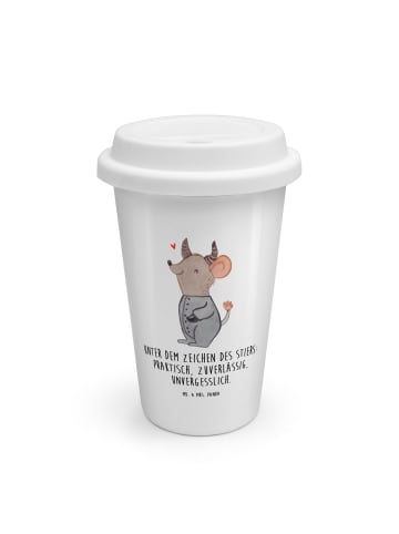 Mr. & Mrs. Panda ToGo Kaffeebecher Stier Astrologie mit Spruch in Weiß