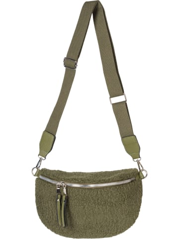 styleBREAKER Halbmond Teddyfell Umhängetasche in Oliv