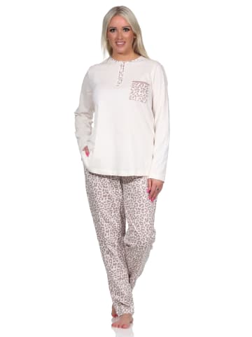 NORMANN Pyjama langarm Schlafanzug Leoprint in creme