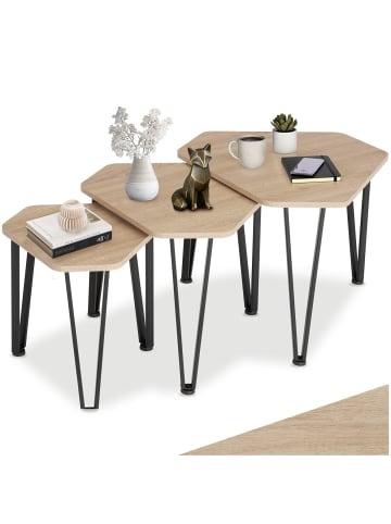tectake Beistelltisch-Set Torquay stapelbar, Industrial Holz hell, Eiche Sonoma