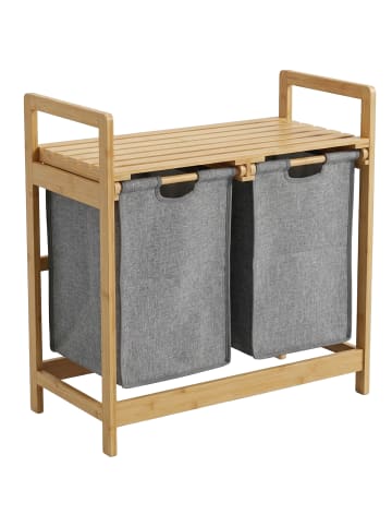 NUXIO Doppelter Wäschekorb, Bambus TELA, 70 l in Grau, (B) 63 x (H) 74 x (L) 33 cm