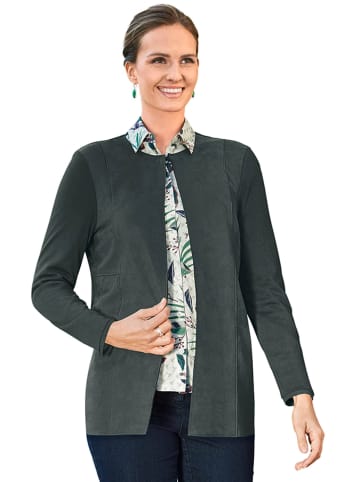GOLDNER Bequeme Shirtjacke in kombinationsstarker Velourslederoptik in flaschengrün