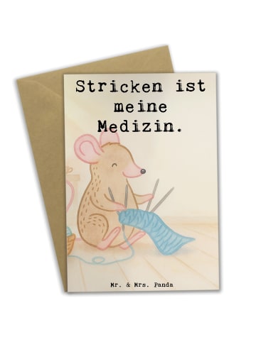 Mr. & Mrs. Panda Grußkarte Maus Stricken Design mit Spruch in Weiß
