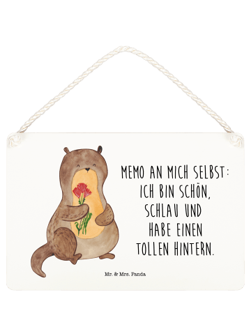 Mr. & Mrs. Panda Holzbild Otter Blumenstrauß mit Spruch in Weiß