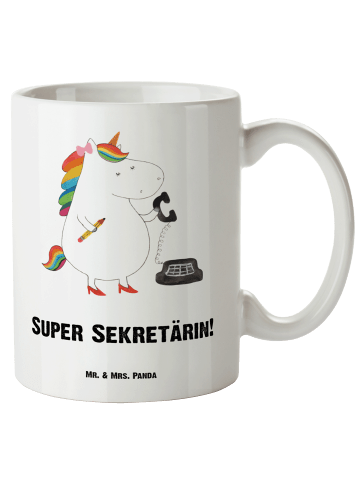 Mr. & Mrs. Panda Trinkbecher Einhorn Sekretärin mit Spruch in Weiß