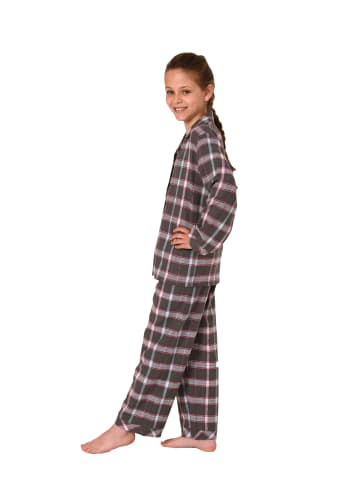 NORMANN Flanell Pyjama langarm Schlafanzug Karo Knopfleiste - 70123 in grau