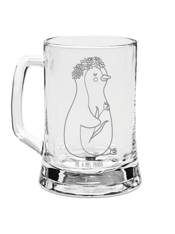 Mr. & Mrs. Panda Gravur Bierkrug Pinguin Blumen ohne Spruch in Transparent